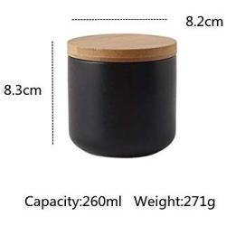 One-Pine 260ml/9 oz Air Tight Jars Ceramic Food Storage Jar Set with Airtight Seal Bamboo Lid - Tea,Sugar,Coffee,Spice Canister Set (Black)