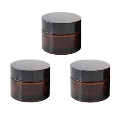 3Pcs 30ML(1OZ) Empty Refillable Amber Glass Cosmetic Jars Face Balm Storage Container Pot Bottle With Inner Liners and Black Lids for Lip Scrubs Oils Salves Creams Lotions Makeup Cosmetics