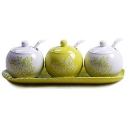 The taste of home Ceramic seasoning jar set kitchen seasoning jar home seasoning bottle storage box combination salt tank seasoning box (A7, A6) (Design : A7)