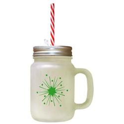 Green Blue And Orange Stars Frosted Glass Mason Jar With Straw