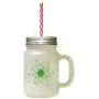 Grüne, blaue und orange Sterne, frostsichtige Glas-Marmeladenvorratsbehälter mit Strohhalse