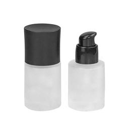 2PCS 30ml/1oz Glass Lotion Bottle Empty Frosted Glass Pump Container Storage Sample Packing Pot Jar Vials Dispenser with Lid for Essential Oil Emulsion Foundation Powder BB Cream(Black)