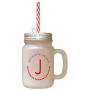 Red Alphabet J, Jam Jar Jump Job Juice Frosted Glass Mason Jar With Straw Red Alphabet J, Jam Jar Jump Job Juice Frosted Glass Mason Jar With Straw