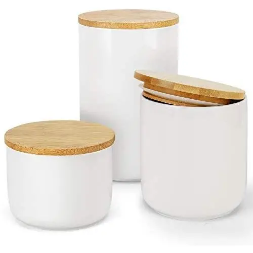 Ceramic Food Storage Jar Food Container With Bamboo Lids Candy Preserving -3 pcs Ceramic Food Storage Jar Food Container With Bamboo Lids Candy Preserving -3 pcs