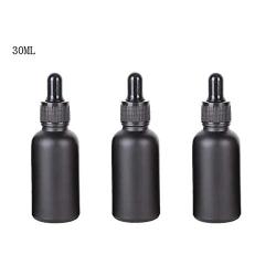 3Pcs Upscale Black Matt Coating Empty Refillable Glass Essential Oil Dropper Bottles Makeup Cosmetic Sample Container Bottle Pot with Black Cap and Glass Eye Dropper(30ml/1oz)