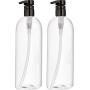 BAR5F Empty Shampoo Bottles with Pumps, 32oz/1Liter/Large, BPA-FREE, Lightweight(Medium Density PETE1 Plastic) Pack of 2