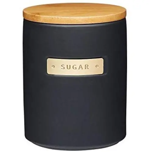 Masterclass Stoneware and Brass Effect Sugar Canister Storage Jar with Bamboo Lid Black 1 Litre 33.81 fl oz Masterclass Stoneware and Brass Effect Sugar Canister Storage Jar with Bamboo Lid Black 1 Litre 33.81 fl oz