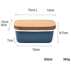 Kitchen Food Storage Jar Airtight Food Storage Butter Dish Multifunction Crisper Ice Cream Container Enamel Wooden Cover 2 Colours (Send Plastic Cover),Gray (Color : Blue)