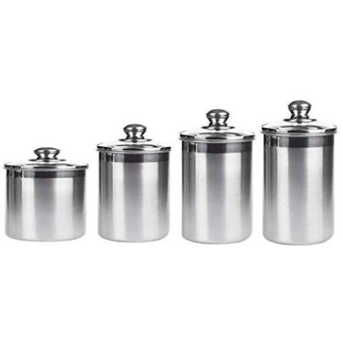 Food Storage Containers Jar 304 Stainless Steel with Lids Airtight Bpa Free Large, Cookie Jar Cereal Coffee Storage Containers Jar for Kitchen Pantry Organization Canister Candy Bulk, 4-Pieces