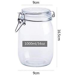 Clear Glass Candy Jar with Lid - Wide Mouth Preserving Jar Cookie Container Tea Storage Canisters Food Storage Container (1000 ML/34 OZ)