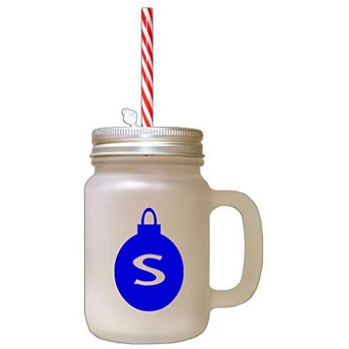 Royal Blue&quotS" Christmas Tree Toy Monogram S Frosted Glass Mason Jar With Straw