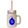 Royal Blue&quotS" Christmas Tree Toy Monogram S Frosted Glass Mason Jar With Straw