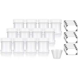 Natural Spice Sifter Jar with Airtight White Lids holds 1 oz / 30 ml / 28 grams each (12 pack) + Labels and Measuring Cup
