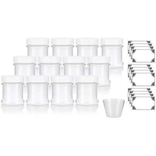 Natural Spice Sifter Jar with Airtight White Lids holds 1 oz / 30 ml / 28 grams each (12 pack) + Labels and Measuring Cup Natural Spice Sifter Jar with Airtight White Lids holds 1 oz / 30 ml / 28 grams each (12 pack) + Labels and Measuring Cup