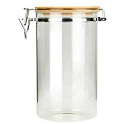 BESTONZON Stainless Steel Transparent Airtight Storage Jar with Clip Top Bamboo Lids Sealed Canister Food Storage Container for Loose Tea Coffee Bean Sugar Salt for Home Kitchen(1140ML)