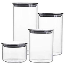 Glass Storage Jar with Airtight Stainless Steel Lids/Clear Glass Canisters Set of 4