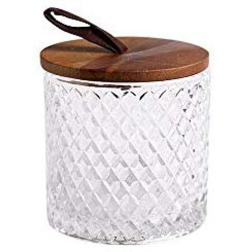 Danmu 1Pc of Lead Free Glass Jars Food Storage Jars with Natural Wood Lid Candy Cookie Jar Jewelry Box Buffet Jar Biscuit Container (L 600ML)
