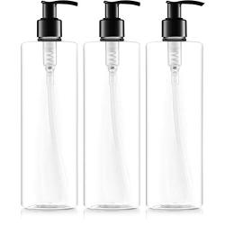 BAR5F Plastic Lotion Bottles with Pump Dispenser, 16 oz | Leak Proof, Empty Clear Cylinder, Refillable, BPA Free for Body Wash, Moisturizer, Face Cream, Liquid Hand Soap, Self-Tanner | Pack of 3