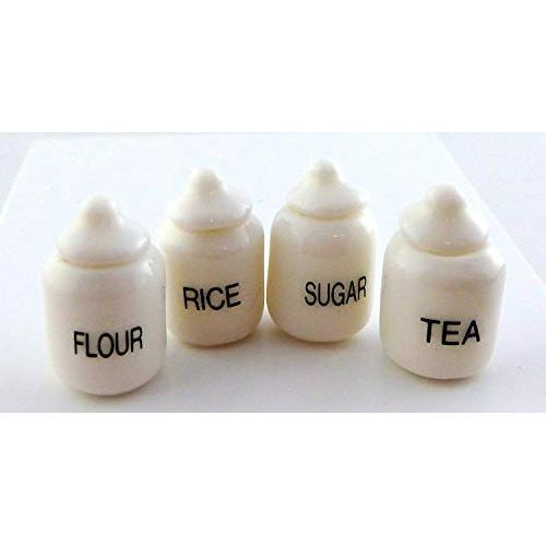 Melody Jane Dolls Houses House Miniature Kitchen Accessory White Ceramic Canister Set Storage Jars