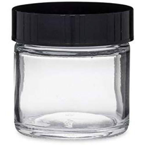 1 oz Clear Glass Squat Jars (Black PP Cap) Case 48 by Berlin Packaging