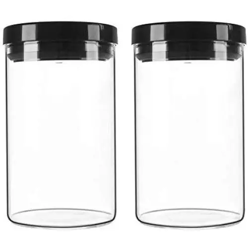 Lot de 2 bocaux en verre IDEALUX avec couvercles, contenants ronds alimentaires sans BPA, polyvalents 1000 ml (33oz)