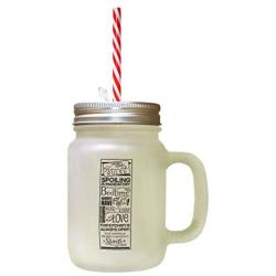 Black GrandpaS House Rules Spoiling Mandatory Frosted Glass Mason Jar With Straw