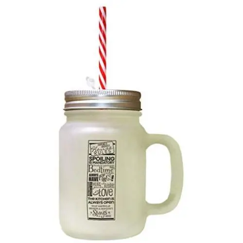 Black GrandpaS House Rules Spoiling Mandatory Frosted Glass Mason Jar With Straw Black GrandpaS House Rules Spoiling Mandatory Frosted Glass Mason Jar With Straw