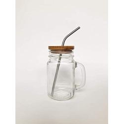 Mason Jar Mug Set with Bamboo Lid + Stainless Steel Straws