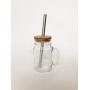 Mason Jar Mug Set with Bamboo Lid + Stainless Steel Straws