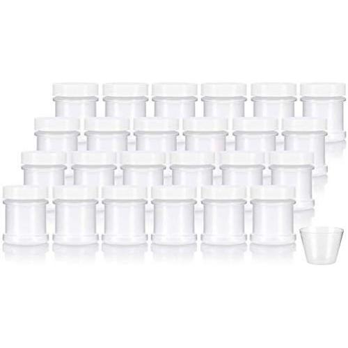 Natural Spice Sifter Jar with Airtight White Lids holds 1 oz / 30 ml / 28 grams each (24 pack) + Measuring Cup