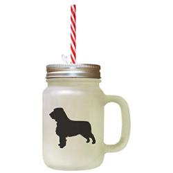 Black Field Spaniel Silhouette Frosted Glass Mason Jar With Straw