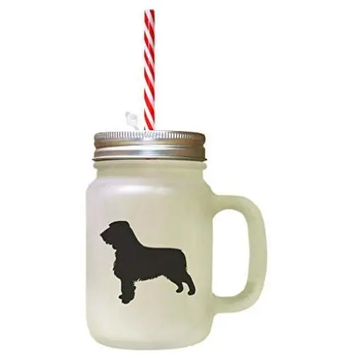 Black Field Spaniel Silhouette Frosted Glass Mason Jar With Straw Black Field Spaniel Silhouette Frosted Glass Mason Jar With Straw