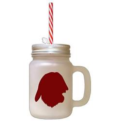 Maroon Greek Harehound Silhouette Frosted Glass Mason Jar With Straw