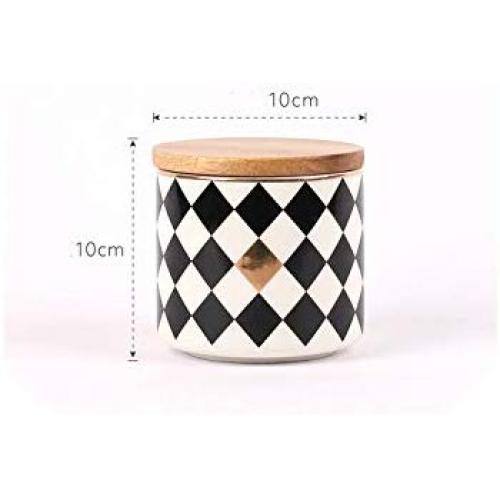 Round Ceramics Diamond Lattice Sealed Tank Tuba Storage Candy Jar Food Sugar Coffee Container Kitchen Canister Cereal Dispenser,C