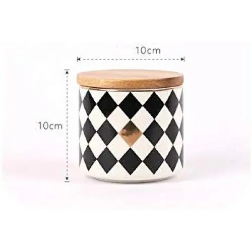 Round Ceramics Diamond Lattice Sealed Tank Tuba Storage Candy Jar Food Sugar Coffee Container Kitchen Canister Cereal Dispenser,C