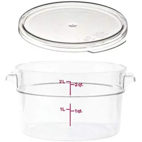 Cambro RFSCW2135 Camwear 2-Quart Clear Round Food Storage Container with Cambro RFSCWC2135 Clear Round Lid Cambro RFSCW2135 Camwear 2-Quart Clear Round Food Storage Container with Cambro RFSCWC2135 Clear Round Lid