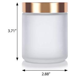 Large Frosted Clear Thick Glass Straight Sided Jar with Gold Metal Overshell Lid - 8 oz / 240 ml (6 pack) + Spatulas