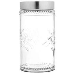 Style Setter Round Canister Set 3-Piece Glass Jars in 30, 44 and 59 Ounces Floral Design with Airtight Stainless Steel Lids for Cookies, Candy, Coffee, Flour, Sugar, Pasta, Cereal and More Fleur De