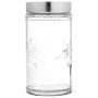 Style Setter Round Canister Set 3-Piece Glass Jars in 30, 44 and 59 Ounces Floral Design with Airtight Stainless Steel Lids for Cookies, Candy, Coffee, Flour, Sugar, Pasta, Cereal and More Fleur De