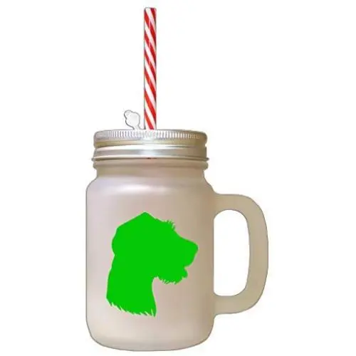 Green German Rough Haired Pointer Silhouette Frosted Glass Mason Jar With Straw Green German Rough Haired Pointer Silhouette Frosted Glass Mason Jar With Straw