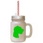 Green German Rough Haired Pointer Silhouette Frosted Glass Mason Jar With Straw