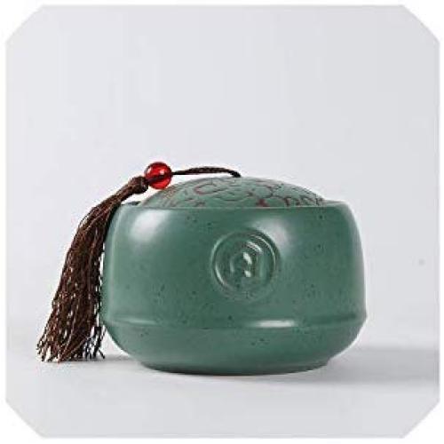 3D Retro Ceramic Tea Can Solid Creative Container Can Sealed Food Tea Celadon Canister With Lid,Green