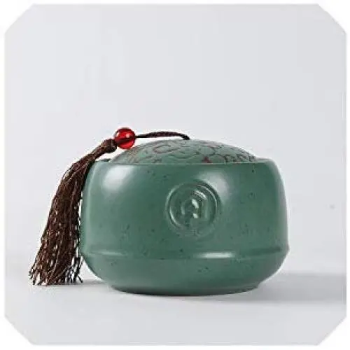 Conteneur en céramique rétro 3D créatif, boîte à thé scellée, élégant Celadon, avec couvercle, vert.