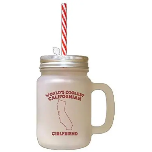 Maroon WorldS Coolest Californian Girlfriend CA Frosted Glass Mason Jar With Straw Maroon WorldS Coolest Californian Girlfriend CA Frosted Glass Mason Jar With Straw