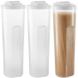 Pack of 3 - Airtight Pantry Organization Pasta Storage Containers - Spaghetti Containers with White Measuring Cap - Pasta storage Tall Canister with Lids ? Kitchen Storage Clear Containers - BPA Free