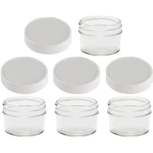 Jarming Collections 4 Glass Mason Jars-4 oz Regular Mouth with (BPA Free) Leak Proof Airtight Storage Lids-Great for Baby Food or Milk, Dry Goods, Kitchen Goods, Crafts, Lotion, Beauty Products Jarming Collections 4 Glass Mason Jars-4 oz Regular Mouth with (BPA Free) Leak Proof Airtight Storage Lids-Great for Baby Food or Milk, Dry Goods, Kitchen Goods, Crafts, Lotion, Beauty Products