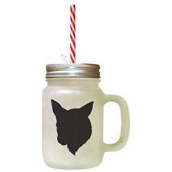 Black Norwegian Lundehund Silhouette Frosted Glass Mason Jar With Straw