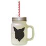 Black Norwegian Lundehund Silhouette Frosted Glass Mason Jar With Straw