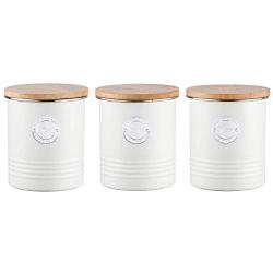 Typhoon Living Airtight Tea, Coffee and Sugar Storage Canister with Bamboo Lid, Set of 3, 1 Litre, Cream