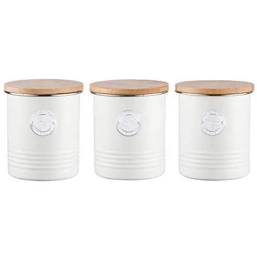 Typhoon Living Airtight Tea, Coffee and Sugar Storage Canister with Bamboo Lid, Set of 3, 1 Litre, Cream